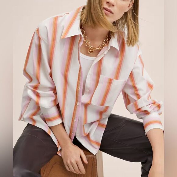 Mango Poplin Striped Cotton Shirt New - Picture 4 of 9